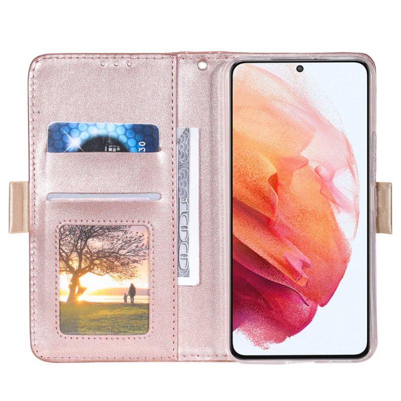 Capa Folio Para Samsung Galaxy S22 Plus 5G De Cordão Bolsa De Moedas Com Alça De Renda