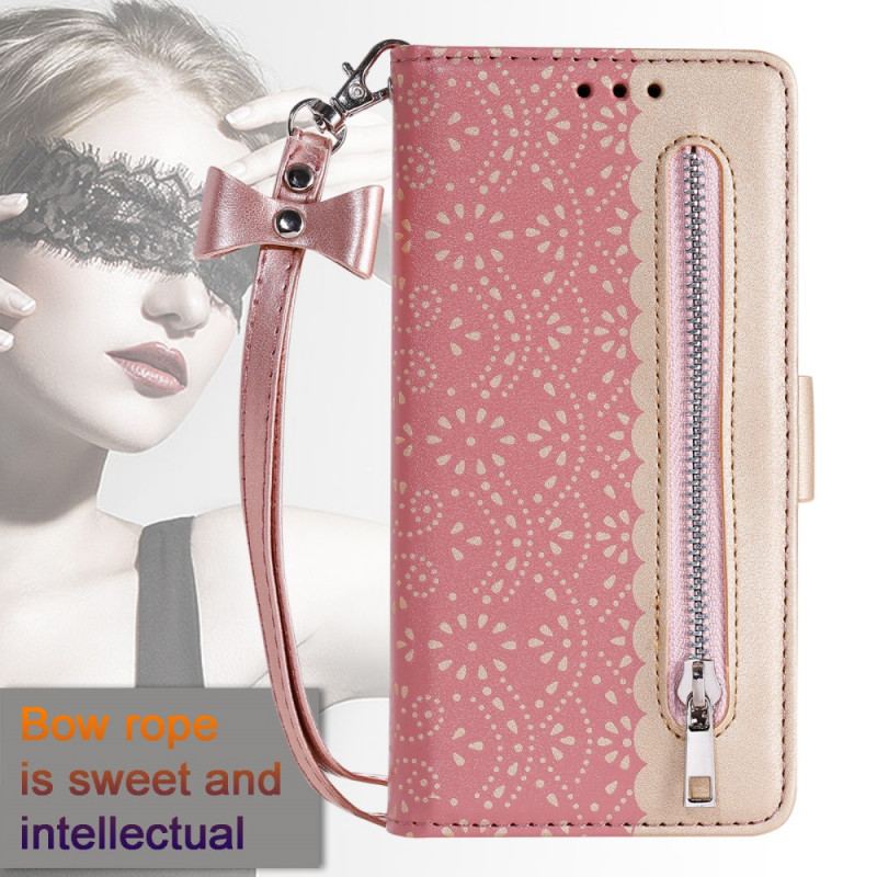 Capa Folio Para Samsung Galaxy S22 Plus 5G De Cordão Bolsa De Moedas Com Alça De Renda