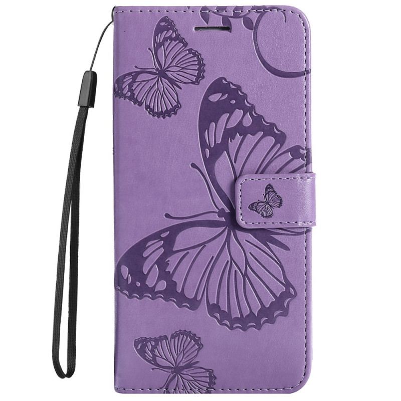 Capa Folio Para Samsung Galaxy S22 Plus 5G De Cordão Borboletas Gigantes