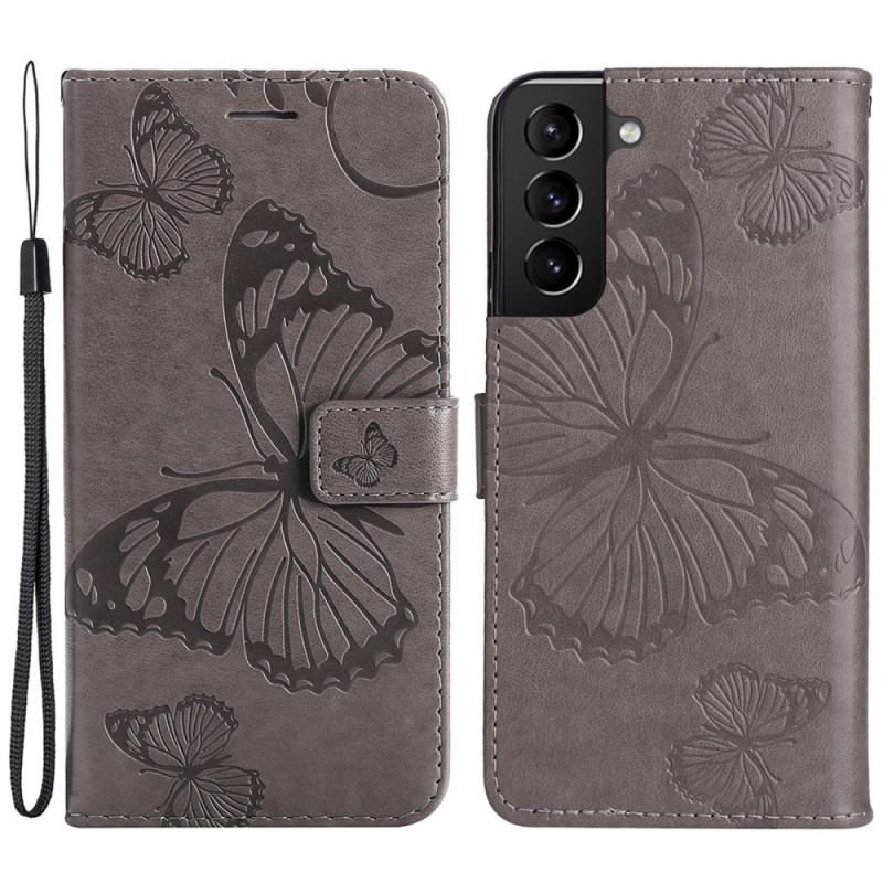 Capa Folio Para Samsung Galaxy S22 Plus 5G De Cordão Borboletas Gigantes