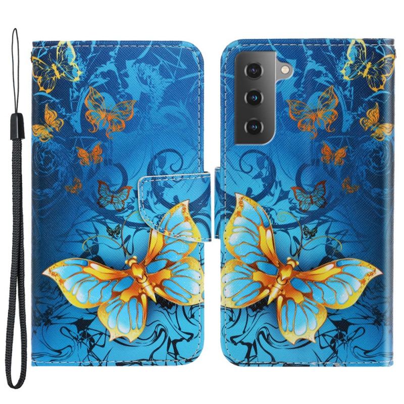 Capa Folio Para Samsung Galaxy S22 Plus 5G De Cordão Variações De Tiras Borboletas