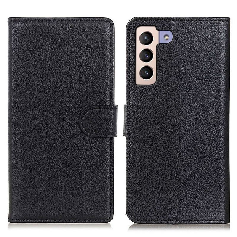 Capa Folio Para Samsung Galaxy S22 Plus 5G Couro Lichia Tradicional