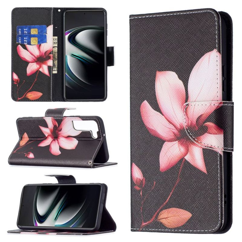 Capa Folio Para Samsung Galaxy S22 Plus 5G Flor Rosa