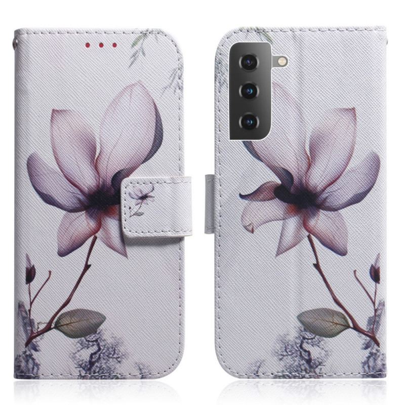 Capa Folio Para Samsung Galaxy S22 Plus 5G Flor Rosa Empoeirado