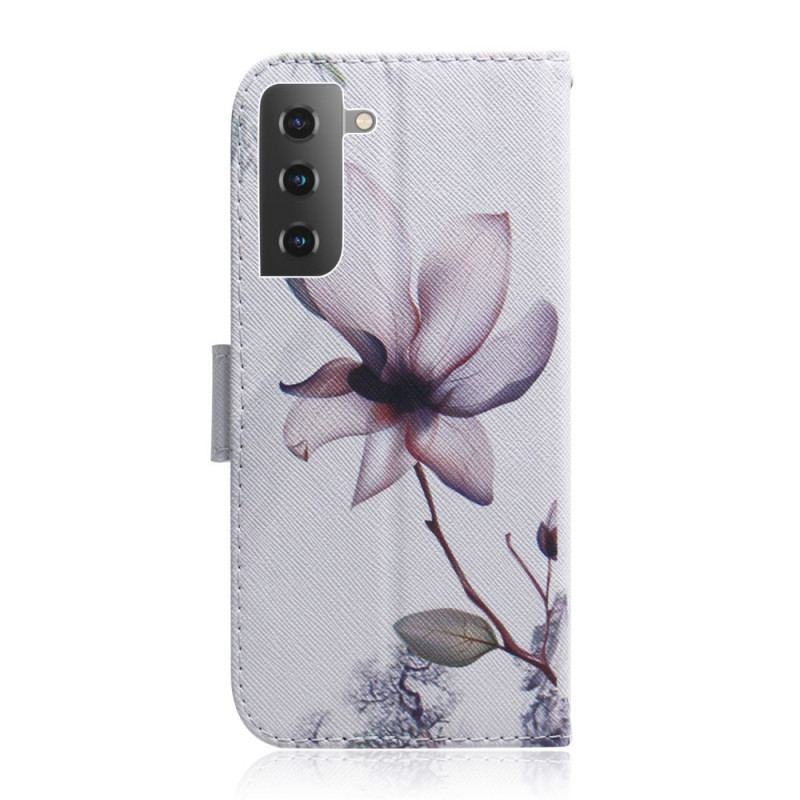 Capa Folio Para Samsung Galaxy S22 Plus 5G Flor Rosa Empoeirado