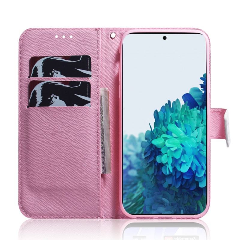 Capa Folio Para Samsung Galaxy S22 Plus 5G Flor Rosa Empoeirado