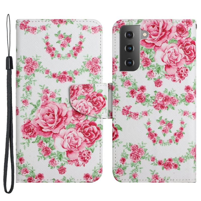 Capa Folio Para Samsung Galaxy S22 Plus 5G Flores Reais Da Liberdade