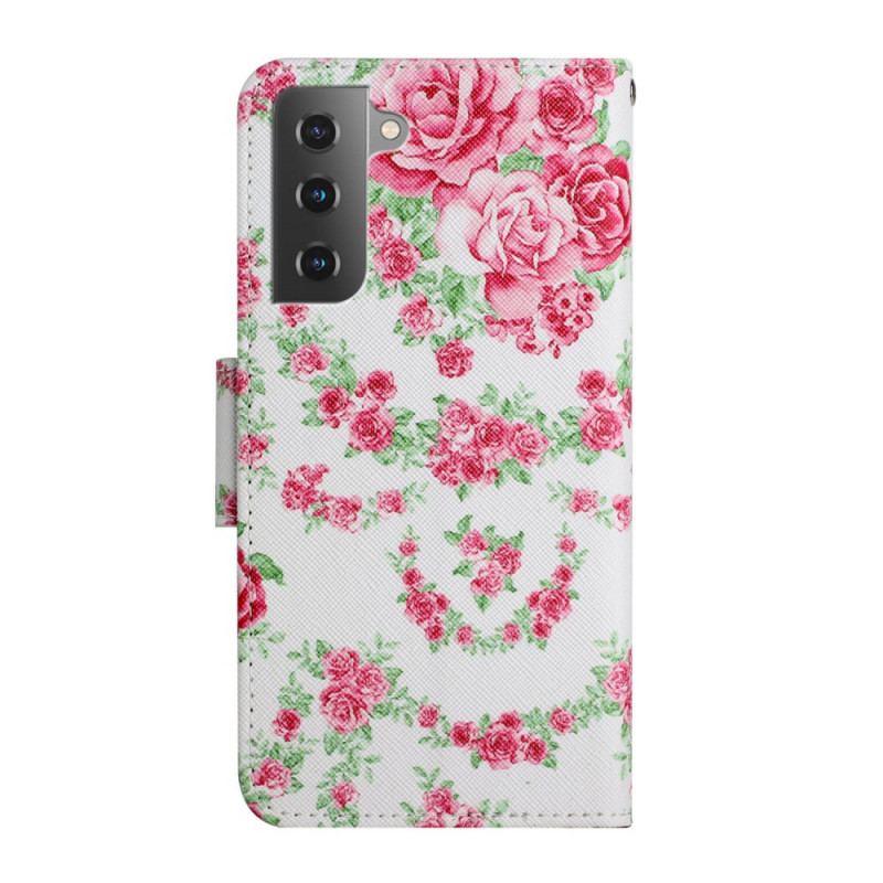 Capa Folio Para Samsung Galaxy S22 Plus 5G Flores Reais Da Liberdade