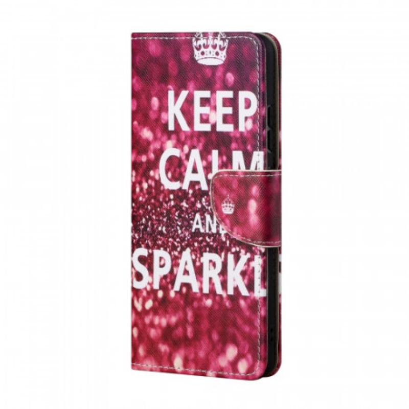 Capa Folio Para Samsung Galaxy S22 Plus 5G Mantenha A Calma E Brilhe