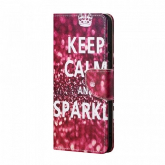 Capa Folio Para Samsung Galaxy S22 Plus 5G Mantenha A Calma E Brilhe