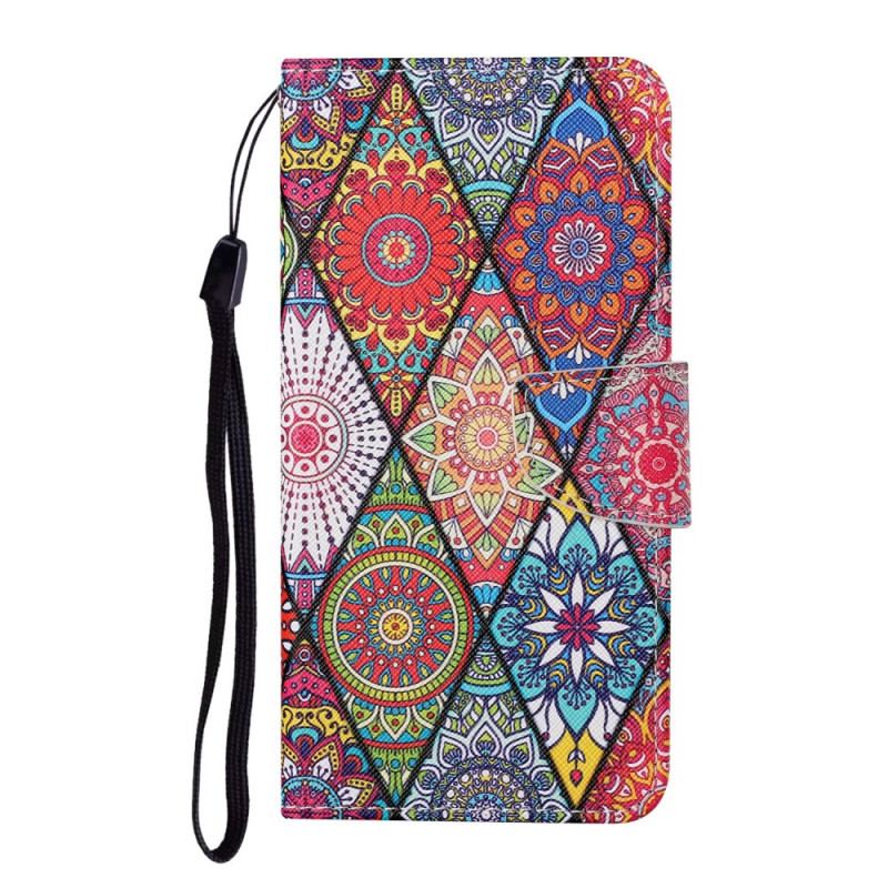 Capa Folio Para Samsung Galaxy S22 Plus 5G Patchwork Com Cordão