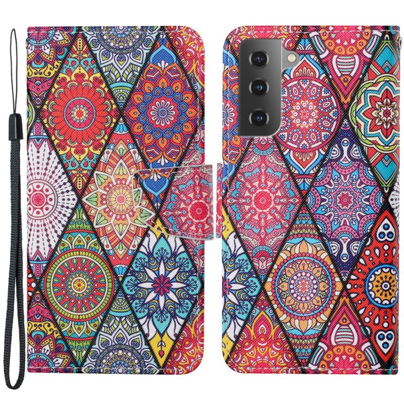 Capa Folio Para Samsung Galaxy S22 Plus 5G Patchwork Com Cordão