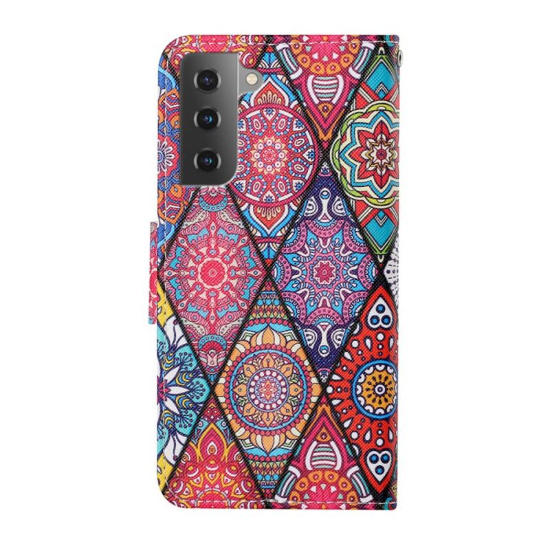 Capa Folio Para Samsung Galaxy S22 Plus 5G Patchwork Com Cordão