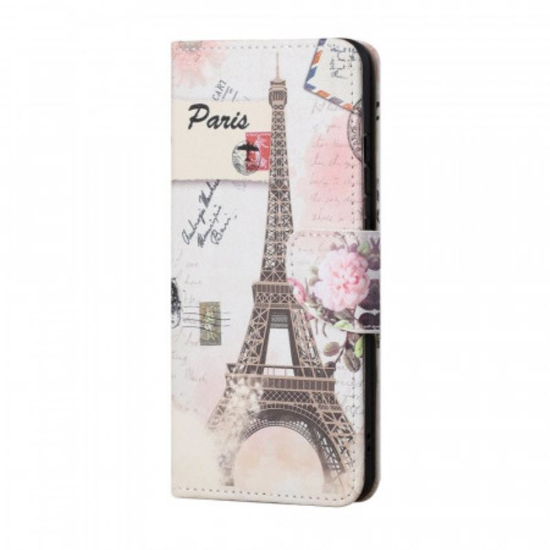 Capa Folio Para Samsung Galaxy S22 Plus 5G Torre Eiffel Retrô