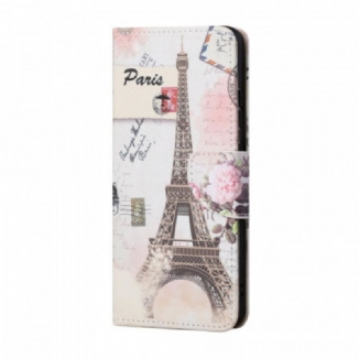 Capa Folio Para Samsung Galaxy S22 Plus 5G Torre Eiffel Retrô