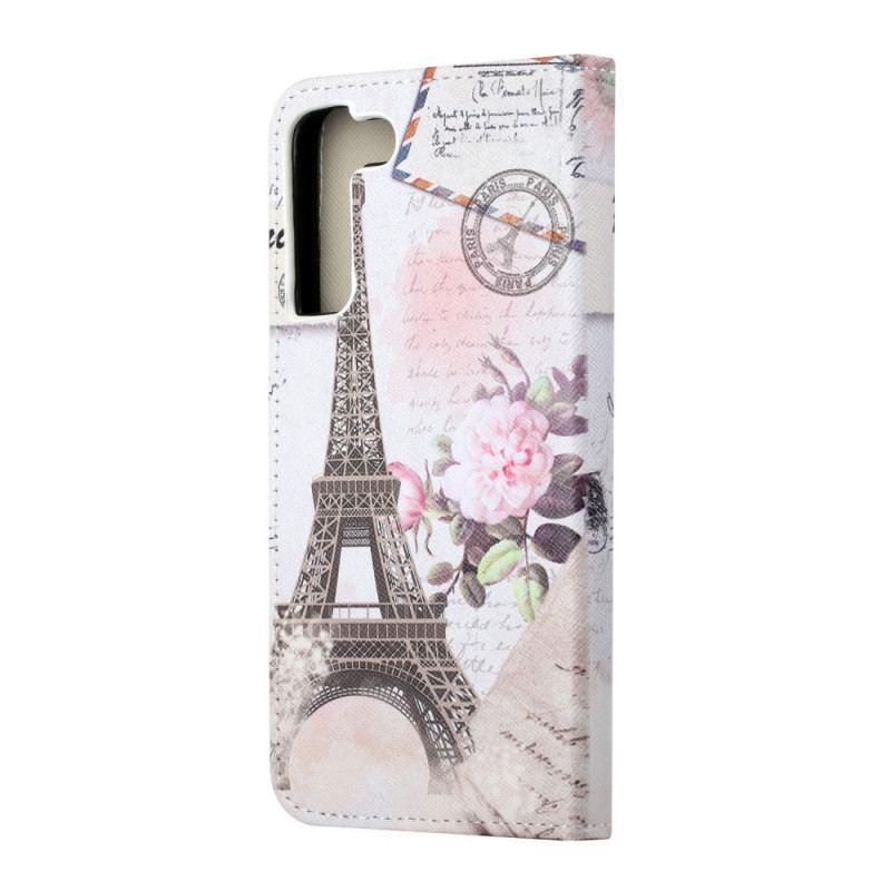 Capa Folio Para Samsung Galaxy S22 Plus 5G Torre Eiffel Retrô