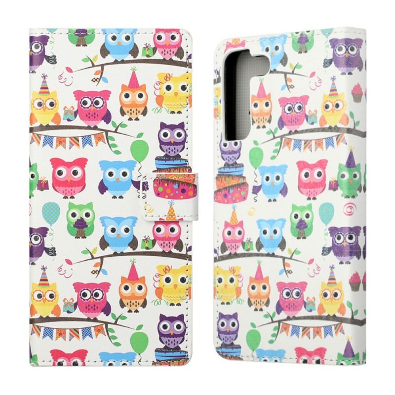 Capa Folio Para Samsung Galaxy S22 Plus 5G Várias Corujas