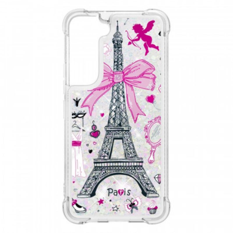 Capa Para Samsung Galaxy S22 Plus 5G As Lantejoulas Da Torre Eiffel