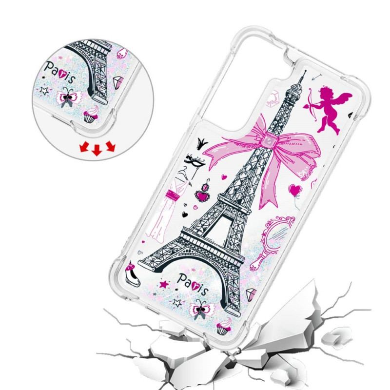 Capa Para Samsung Galaxy S22 Plus 5G As Lantejoulas Da Torre Eiffel