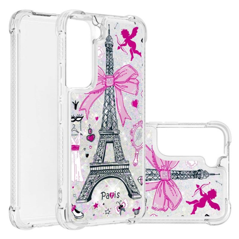 Capa Para Samsung Galaxy S22 Plus 5G As Lantejoulas Da Torre Eiffel