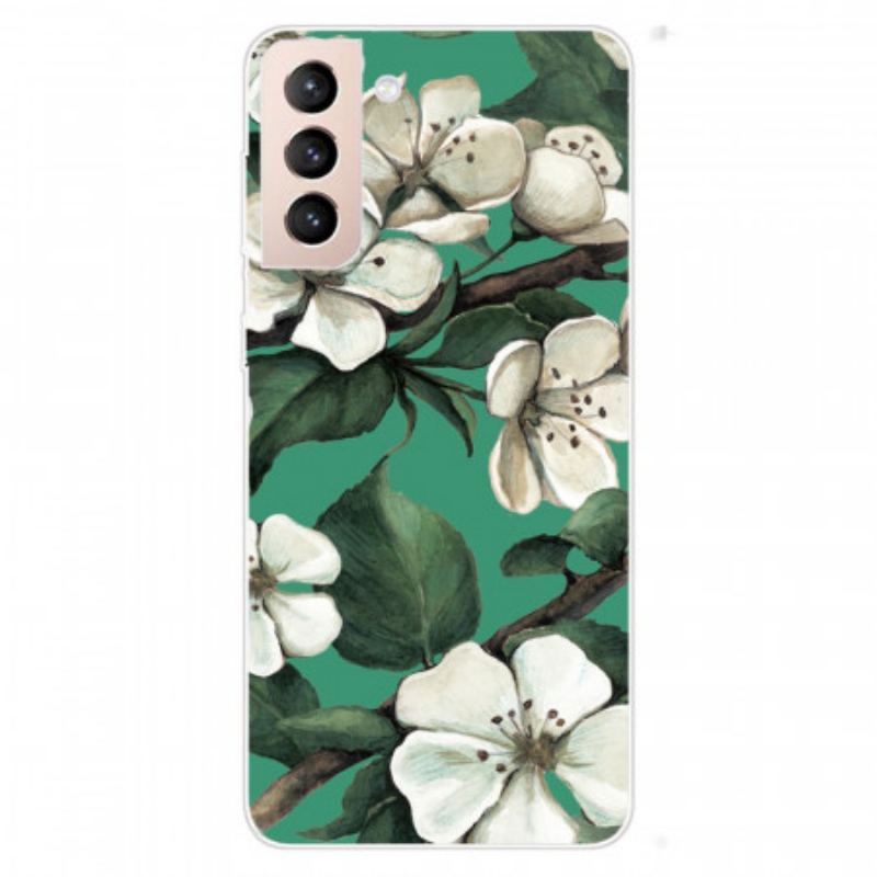 Capa Para Samsung Galaxy S22 Plus 5G Flores Brancas Pintadas