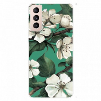 Capa Para Samsung Galaxy S22 Plus 5G Flores Brancas Pintadas