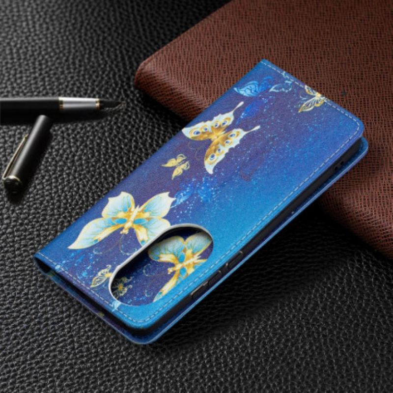 Capa De Celular Para Huawei P50 Pro Flip Borboletas Coloridas