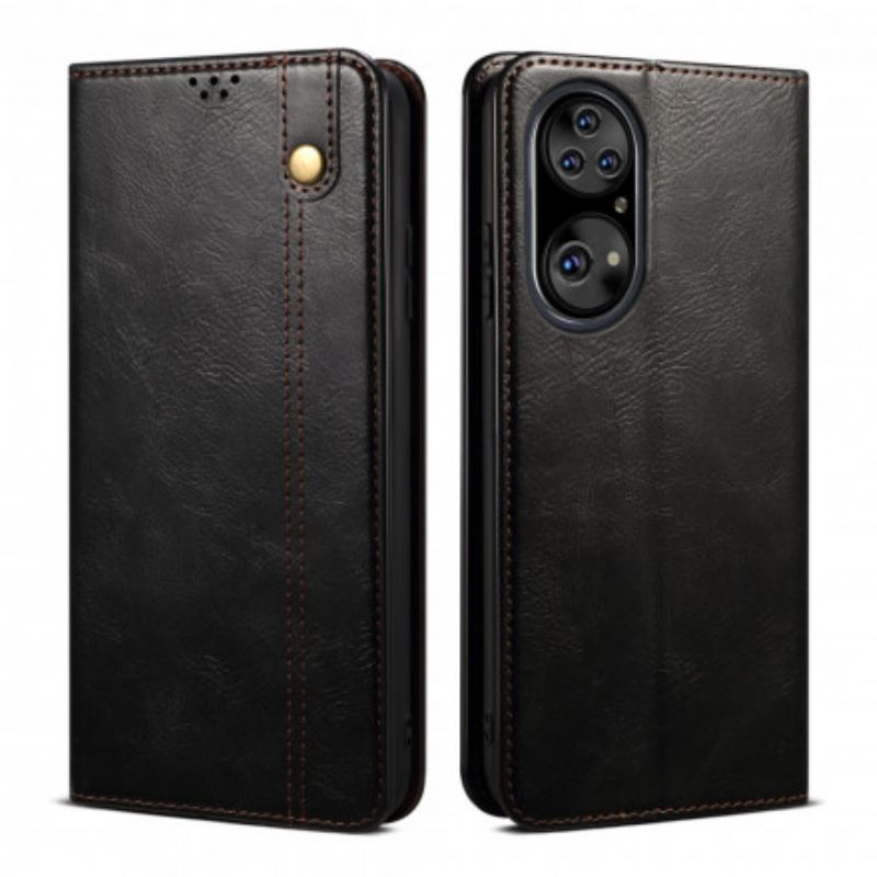 Capa De Celular Para Huawei P50 Pro Flip Couro Sintético Encerado