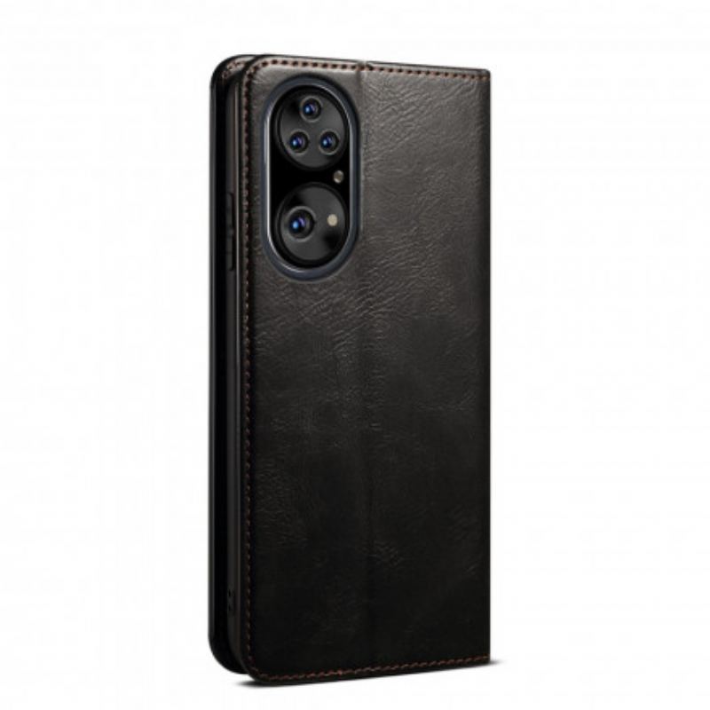 Capa De Celular Para Huawei P50 Pro Flip Couro Sintético Encerado