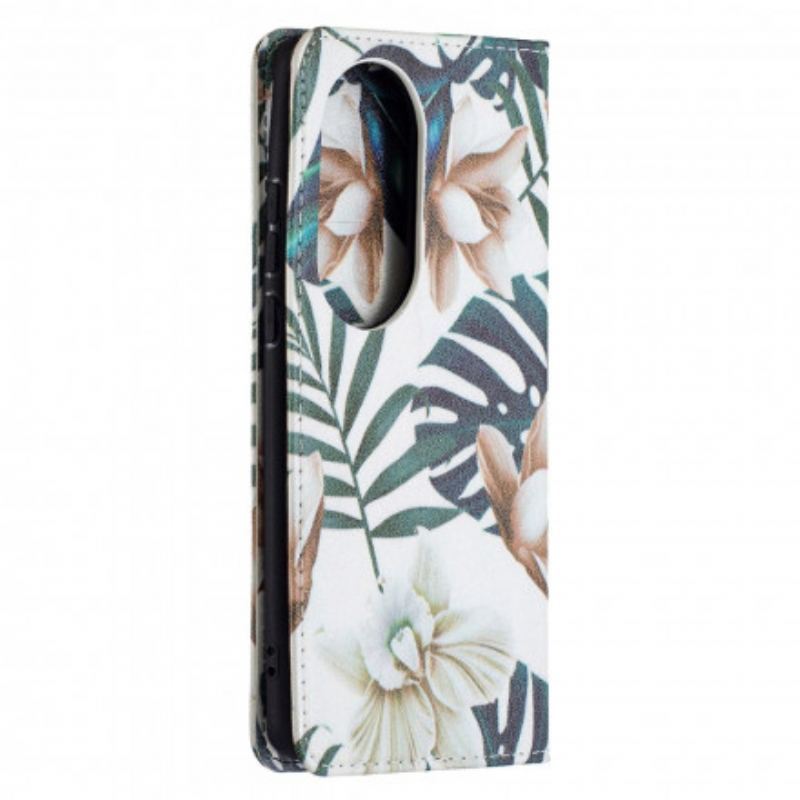 Capa De Celular Para Huawei P50 Pro Flip Folhas