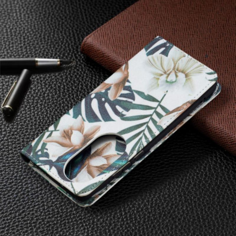 Capa De Celular Para Huawei P50 Pro Flip Folhas