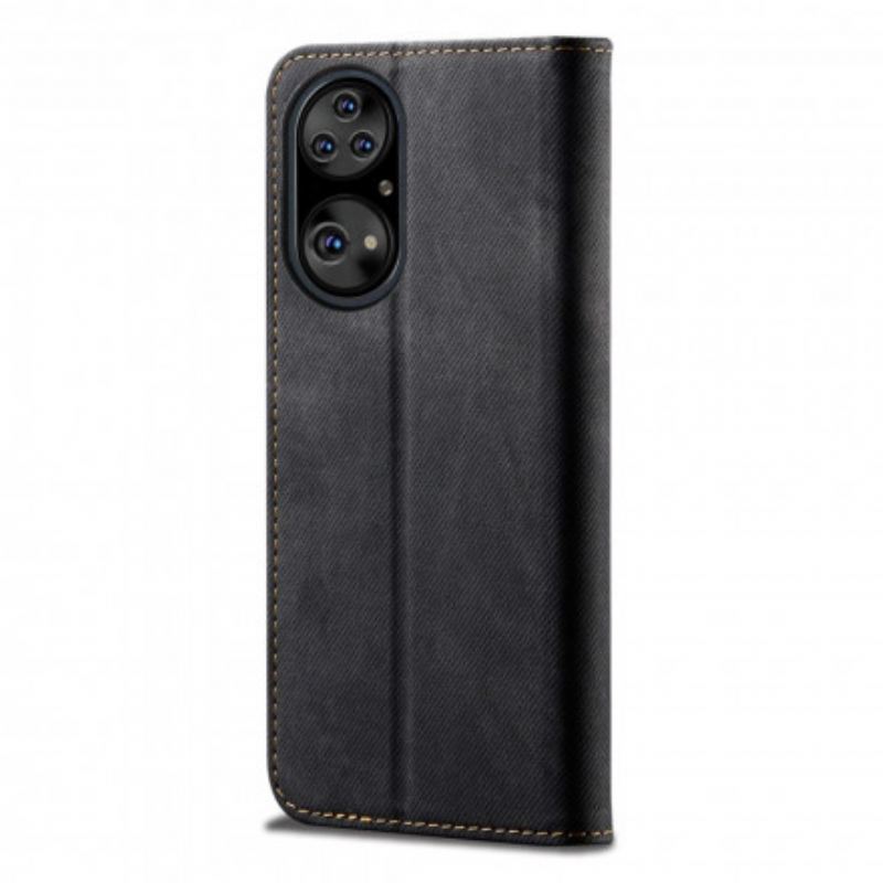 Capa De Celular Para Huawei P50 Pro Flip Textura De Jeans De Couro Sintético