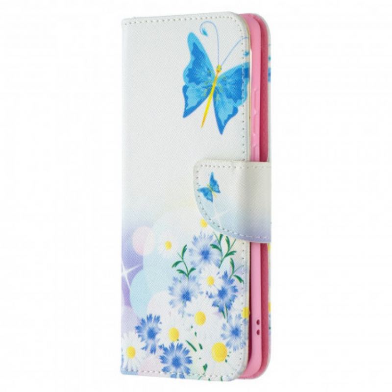 Capa De Couro Para Huawei P50 Pro Borboletas E Flores Pintadas