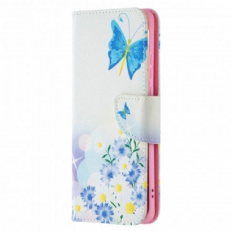 Capa De Couro Para Huawei P50 Pro Borboletas E Flores Pintadas