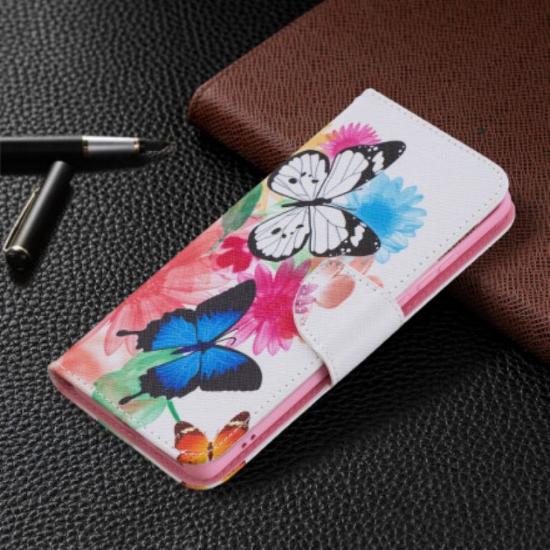 Capa De Couro Para Huawei P50 Pro Borboletas E Flores Pintadas