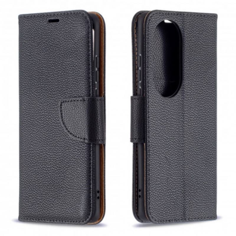 Capa Em Pele Para Huawei P50 Pro Flip Lichia Rabat Oblíqua