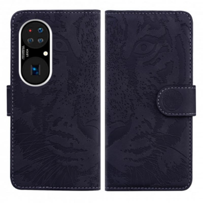 Capa Flip Para Huawei P50 Pro Estampa Cara De Tigre