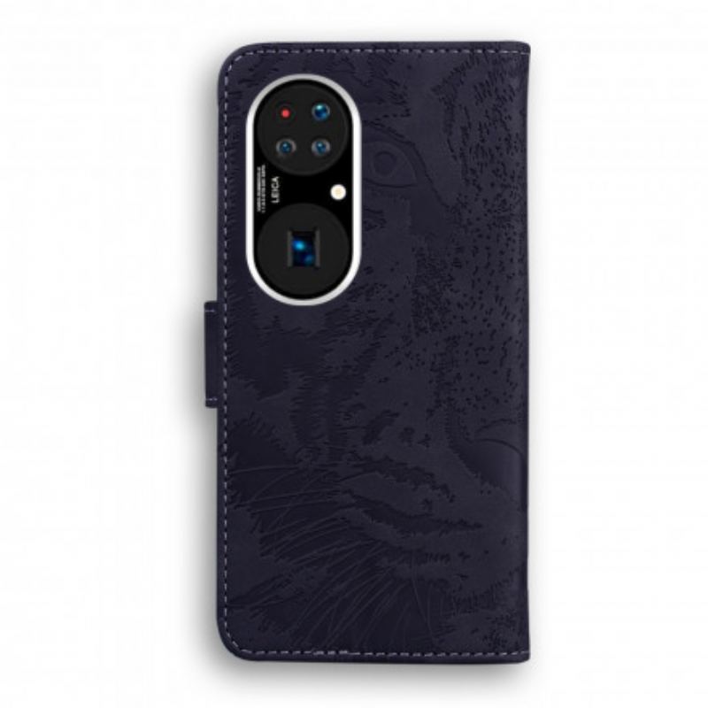 Capa Flip Para Huawei P50 Pro Estampa Cara De Tigre