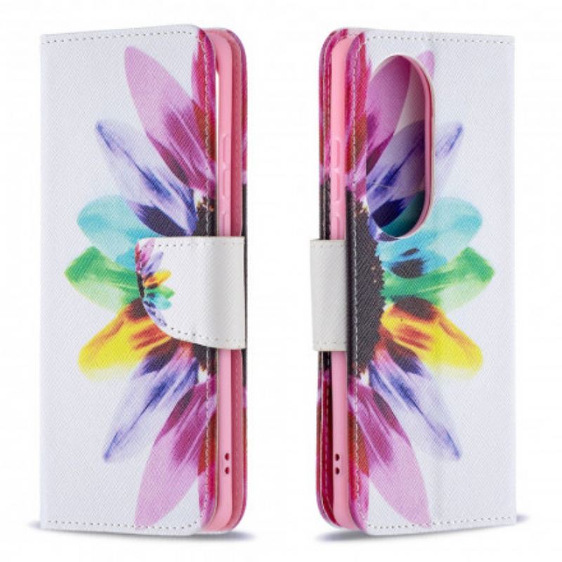 Capa Flip Para Huawei P50 Pro Flor Aquarela