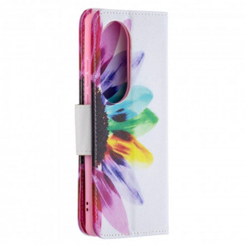 Capa Flip Para Huawei P50 Pro Flor Aquarela