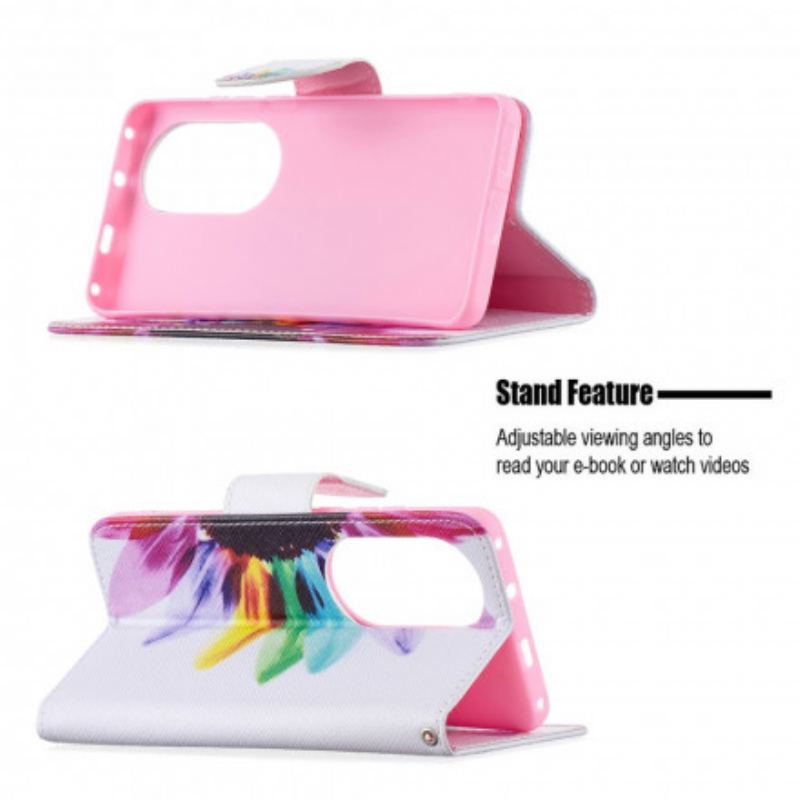 Capa Flip Para Huawei P50 Pro Flor Aquarela