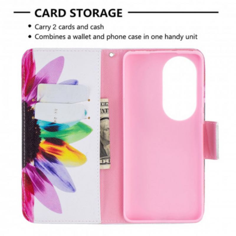 Capa Flip Para Huawei P50 Pro Flor Aquarela