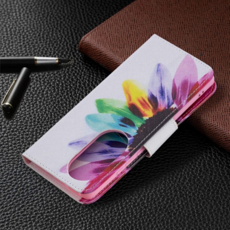 Capa Flip Para Huawei P50 Pro Flor Aquarela