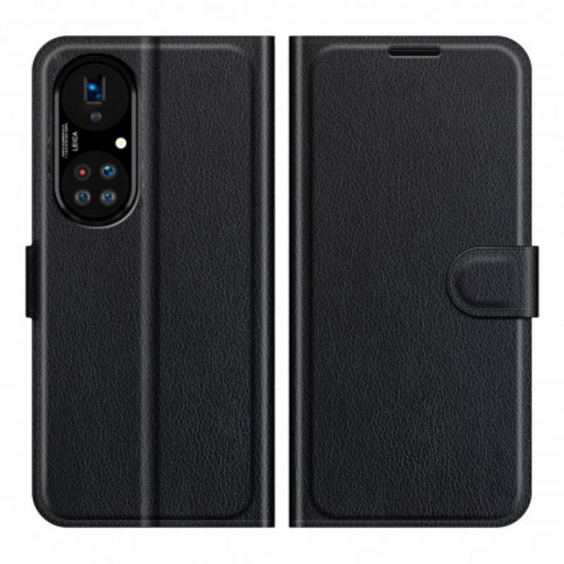 Capa Folio Para Huawei P50 Pro Estilo Clássico De Couro Litchi