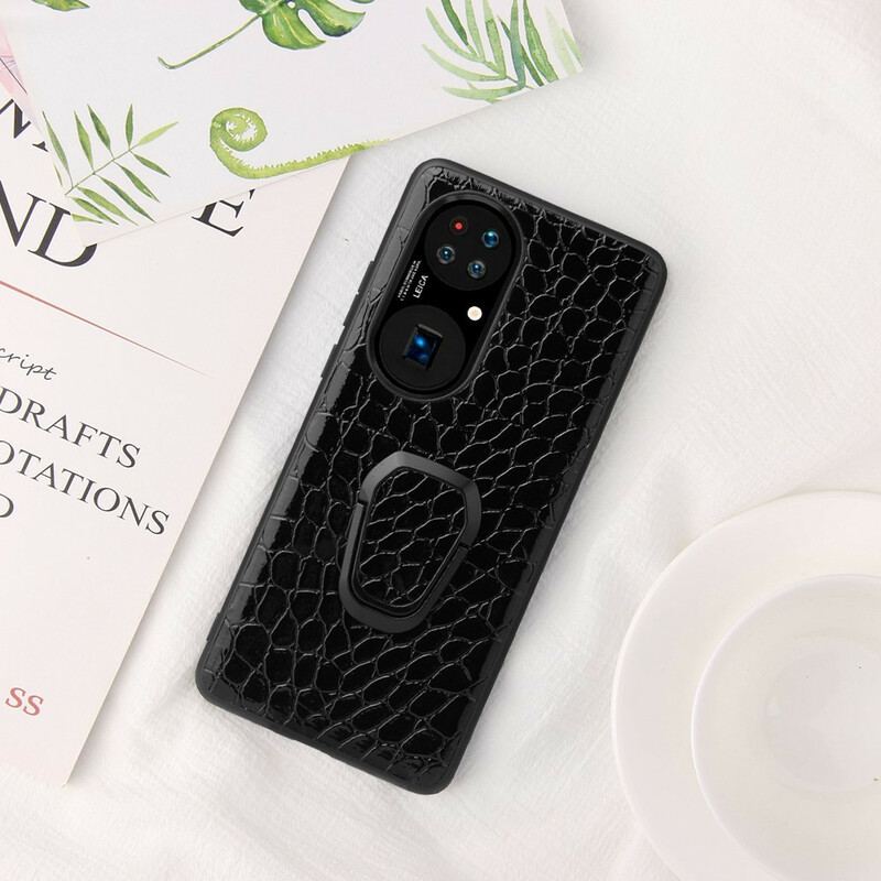 Capa Para Huawei P50 Pro Suporte De Anel Estilo Crocodilo