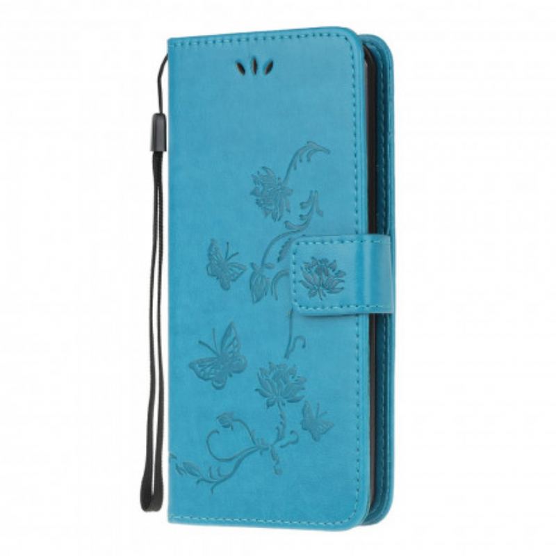 Capa De Couro Para Moto G100 De Cordão Tanga Borboletas E Flores