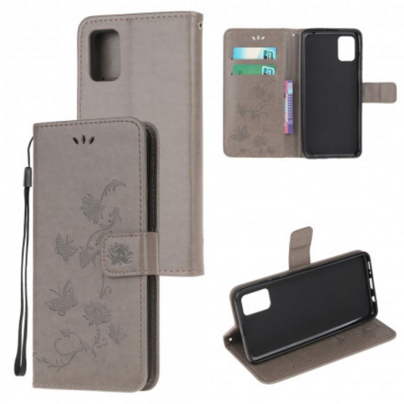 Capa De Couro Para Moto G100 De Cordão Tanga Borboletas E Flores