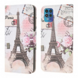 Capa Em Pele Para Moto G100 Torre Eiffel Retrô