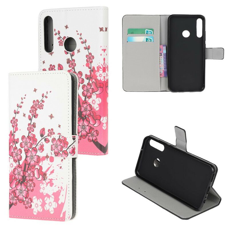 Capa De Couro Para Huawei P40 Lite E Flores Tropicais