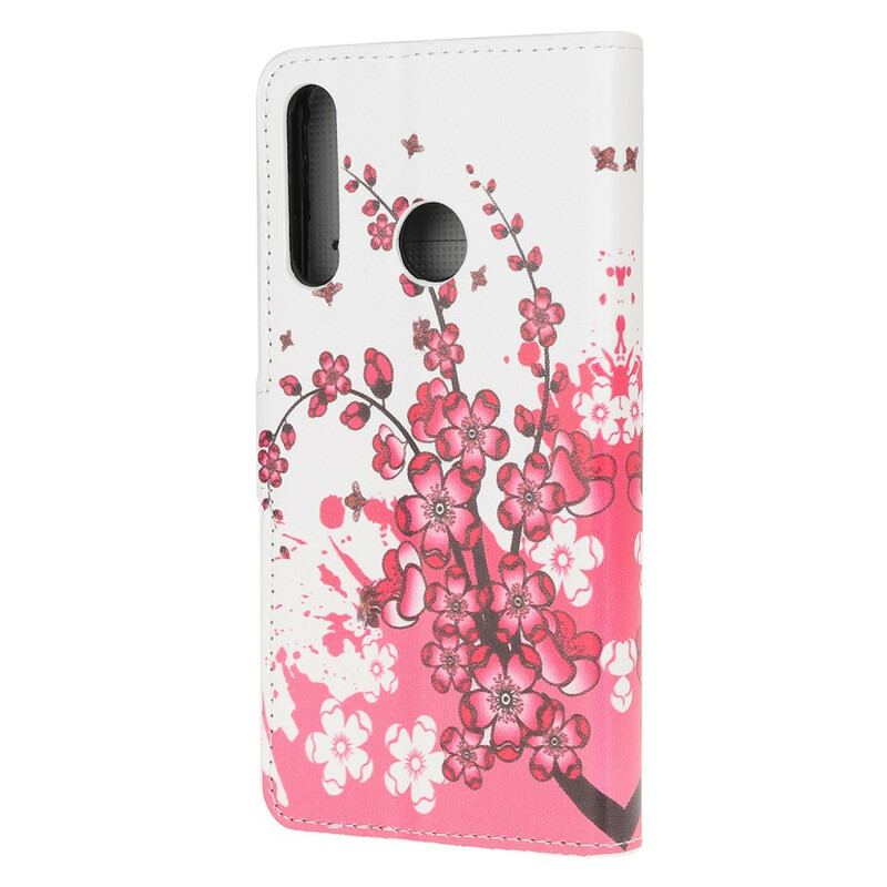 Capa De Couro Para Huawei P40 Lite E Flores Tropicais